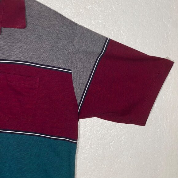 John Henry Sport Men  XL Polo Shirt Colorblock Casual Red Gray Teal Short Sleeve - Picture 8 of 14